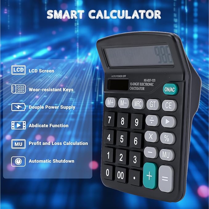 2 Pack Desktop Calculators Solar and Battery Dual Power, 12 Digits Calculators Desktop with Large LCD Display and Sensitive Button for Office, Home, School