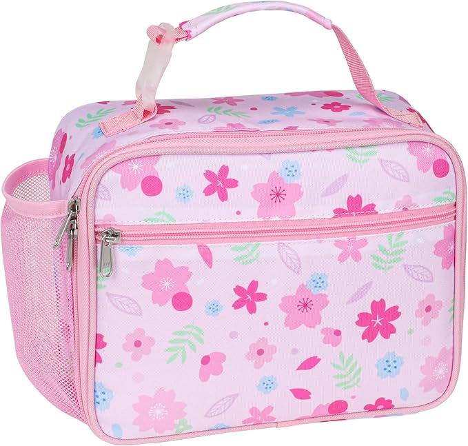 Bagseri Kids Lunch Bag Girls - Thermal Insulated Lunch Box Tote with Water Bottle Holder, Reusable Leak-Proof Kids Lunch Box for Daycare & School, Pink Floral (Containers Not Included)