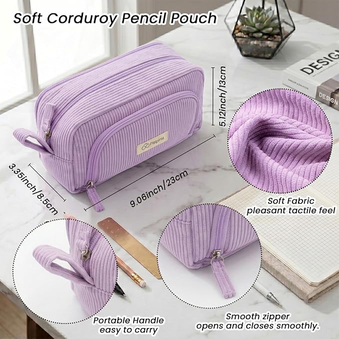 Large Pencil Case Pouch, Soft Corduroy Pen Bag with Zipper, Pencil Organizer, Cute Aesthetic School Supplies for Teen Girls Adults