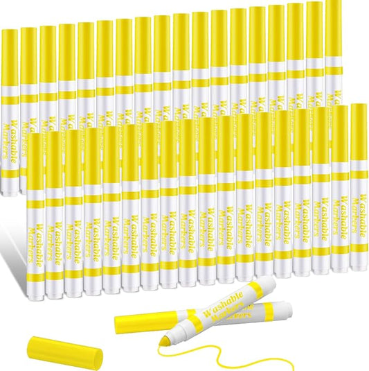 36 Pcs Yellow Washable Markers Bulk Coloring Broad Line Markers for Kids Conical Tip Drawing Pen for Christmas, School Supplies, Travel Art Baby Shower Gender Reveal Party Supplies, Ages 6+