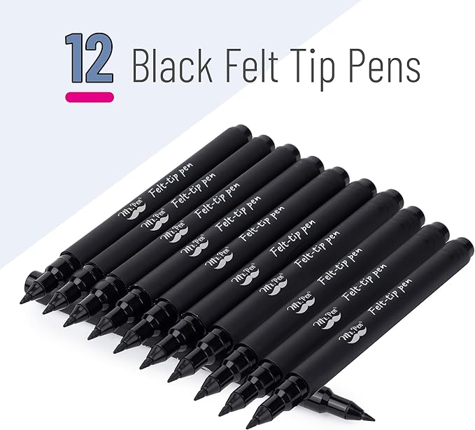 Mr. Pen- Black Felt Tip Pens, Fine Point, 12 Pack, Fast Drying, No Smear, Bible Journaling Pens No Bleed-Through for Planners, Sketching, Writing
