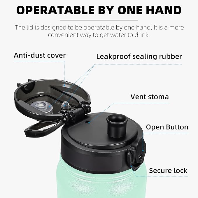 Fanhaw 20 oz Insulated Stainless Steel Water Bottle with Anti-Dust Chug Lid, Leakproof Vacuum Metal Everyday Use Bottle for Kids, Teens & Adults, Back to School Essentials (Green Pink)