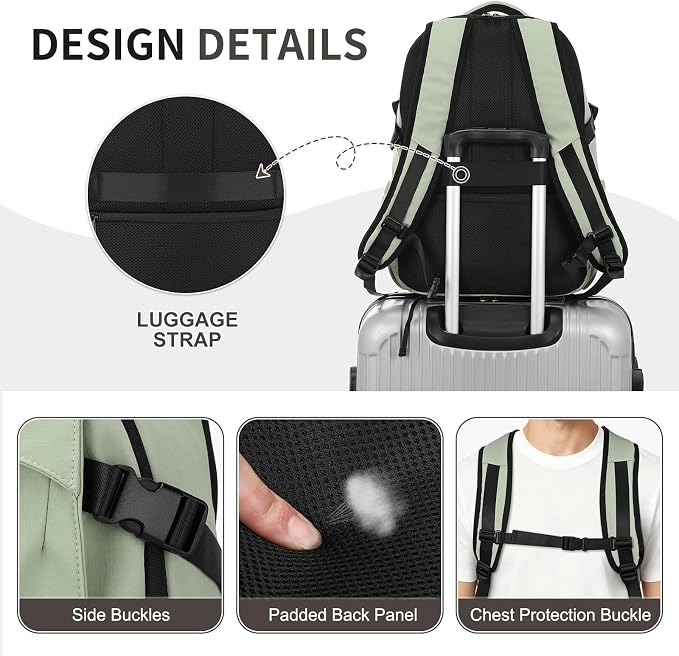 Travel Backpack for Women Men Lightweight Laptop Daypack Green | fit 5.6" Laptop,TSA Approved Carry on Bag, Personal Item Travel Backpack