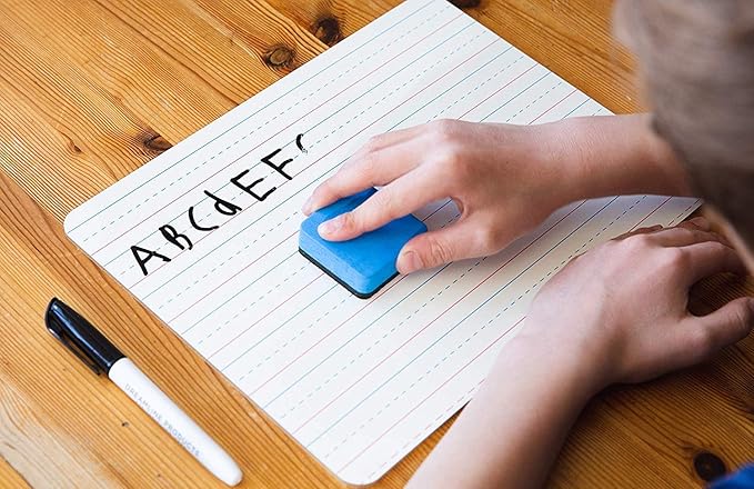 Double Sided Dry Erase Small White Board with Lines (12 Boards + 15 Pens/Erasers) - 9x12 Inch for Kids Lapboard, Mini Whiteboard, Students & Classroom