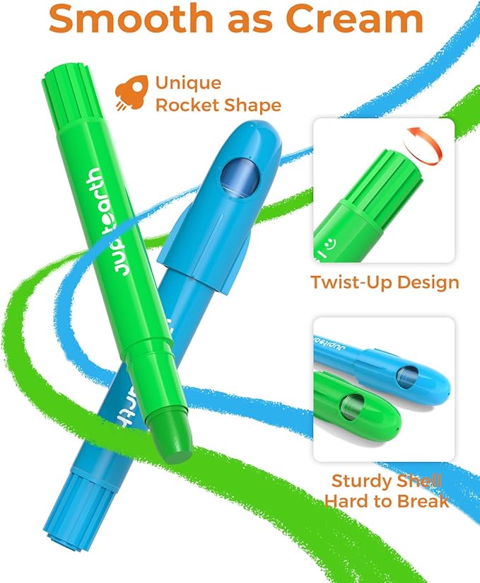 JUPITEARTH 18 Colors Twist Crayons for Toddlers 1-3, Non-Toxic Washable Crayons for Ages 4-8 with Storage Bucket, Ultra-Silky and Easy to Hold Art Supplies,Ideal Christmas Gift for Boys and Girls