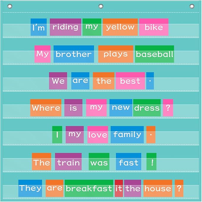 Standard Pocket Chart 28 x 28 Inches Transparent 7 Pocket Charts for Word Walls Letter Cards Sentence Strips School Classroom Supplies Home Back to School Teacher Gifts(Aqua Green)