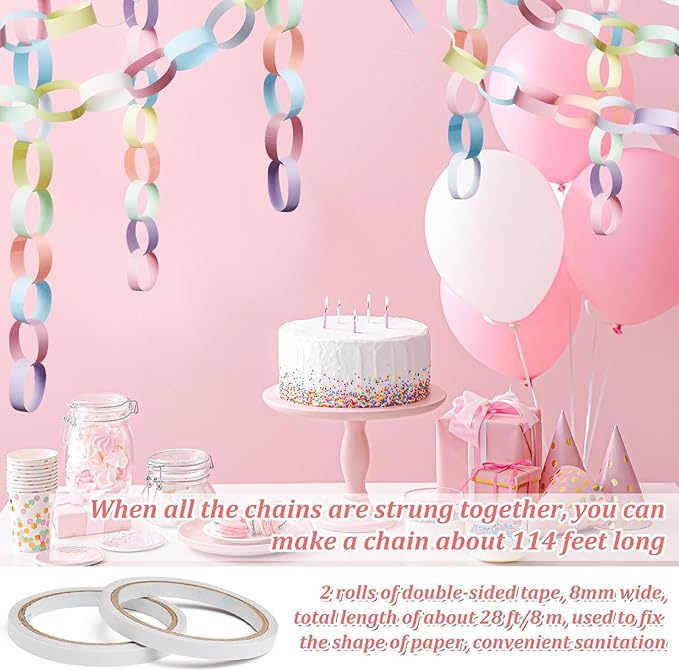 Lincia 1000 Sheet Paper Chain Garland Strips 1x8 Inch with Double Sided Tape, DIY Construction Paper Chains for Birthday Wedding Holiday Party Decorations, Crafts Supplies (Macaron Color)