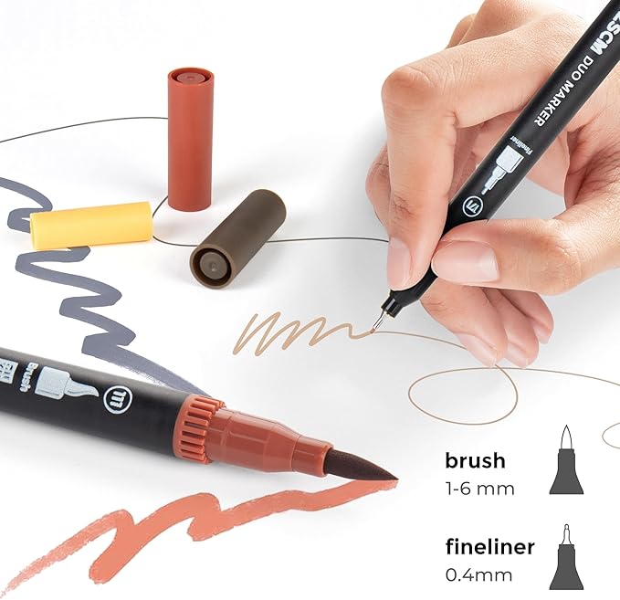 ZSCM Skin Tone Duo Tip Marker Pens, 12 Pack Fine & Brush Markers for Adult Coloring Books No Bleeding, Watercolor Skin Tone Markers for Hair and Portrait Sketch Drawing Lettering Writing Calligraphy