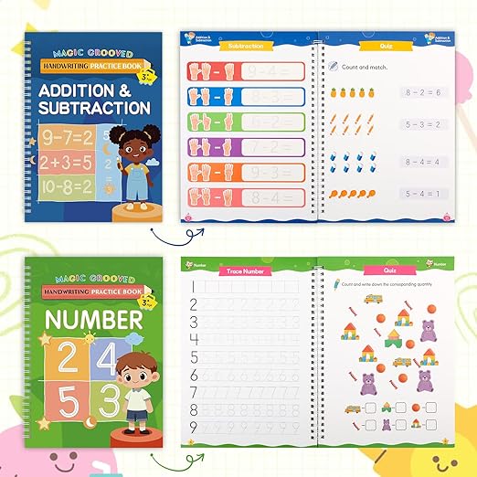 Magic Grooved Handwriting Practice Kindergarten Workbooks for Kids Ages 3-5, Reusable Busy Book, Motor Magic Happy Writer System Toddler Learning Activities Writing Books with Pencil Grips