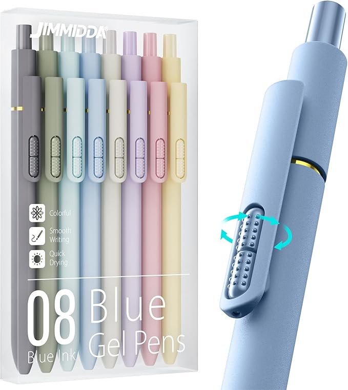 8Pcs Blue Gel Pens - 0.7mm Medium Point Blue Ink Pens | Smooth Writing - Quick Drying Retractable Pen for Men Women (Morandi - 8Pcs)
