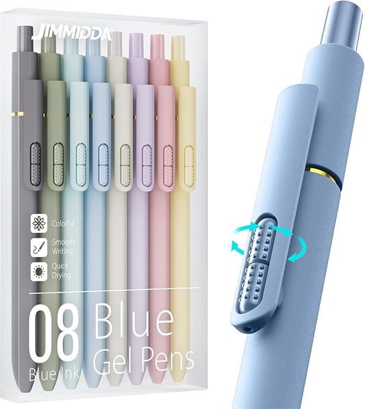 8Pcs Blue Gel Pens - 0.7mm Medium Point Blue Ink Pens | Smooth Writing - Quick Drying Retractable Pen for Men Women (Morandi - 8Pcs)