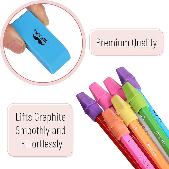 Mr. Pen- School Eraser Combination Set, 66 Pack, Neon Colors, Latex Free Erasers for School, Office, Art Sketching, Homework, Exams, Clean Smudge-Free Correction