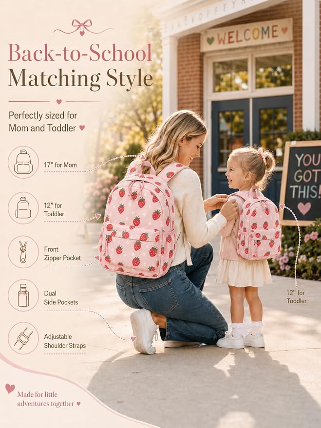 LOIDOU Toddler Backpack for Girls School Bookbags for Preschool Kindergarten Cute Backpacks (Strawberry Pink, S-12)
