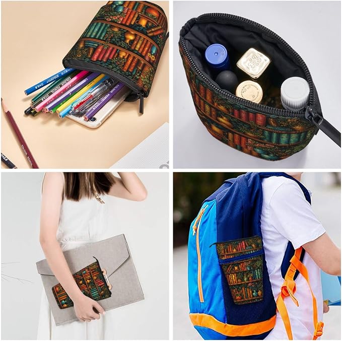 Bookshelf Plant Kids Standing Pencil Case Girls Boys Telescopic Stationary Pouch with Zipper Large Capacity Stand up Pen Bag Portable Makeup Holder for Children School Students Office Supplies