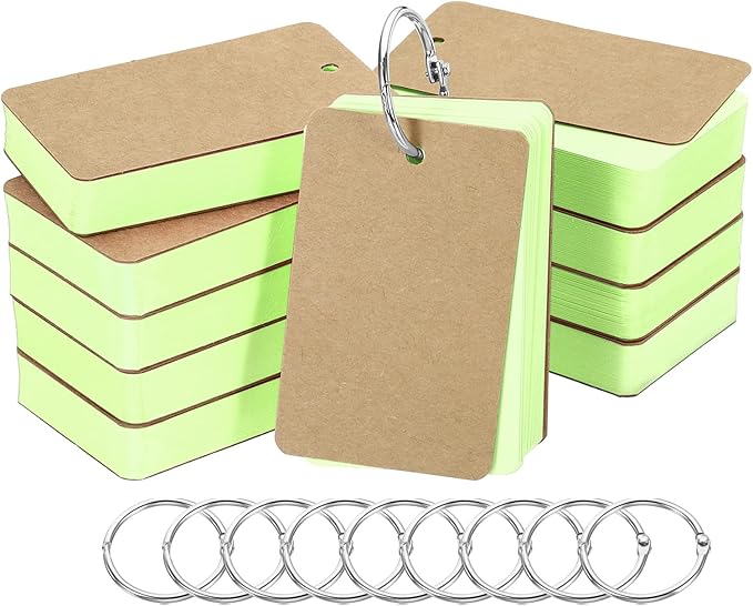 PATIKIL Blank Index Cards with Ring, 500Pcs Colored Blank Flash Card 3.5" x 2" Note Card Study Card for Memory Learning Studying Office Supplies, Green