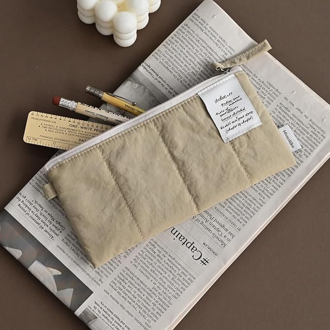 Monolike Archive247 Cushion Pencil Case, 01. Beige - Pencil Pouch, Portable Pencil Bag, Pencil Case, Office Pouch case, Cushion, Soft, Vintage
