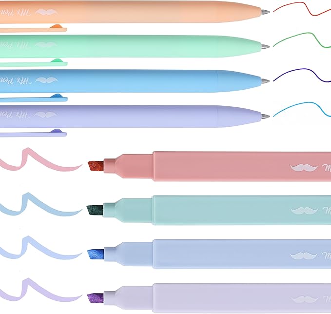 Mr. Pen- Aesthetic Highlighters and Gel Pens, 8 Pack, Assorted Colors Bible Highlighters No Bleed, Fine Point 0.7mm Gel Pens, Fast Dry and No Smear for Bible Journaling, Planner, School Supplies