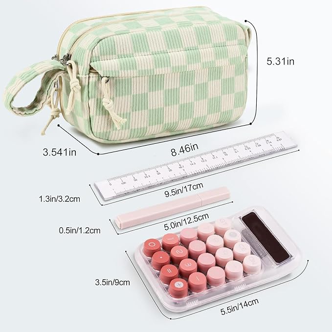 Bluboon Big Capacity Pencil Case Pencil Pouch Pen Case School Supplies Cute Pencil Box Pencil Bag for Teen Girls Boys Women Man (Green White Checkered)