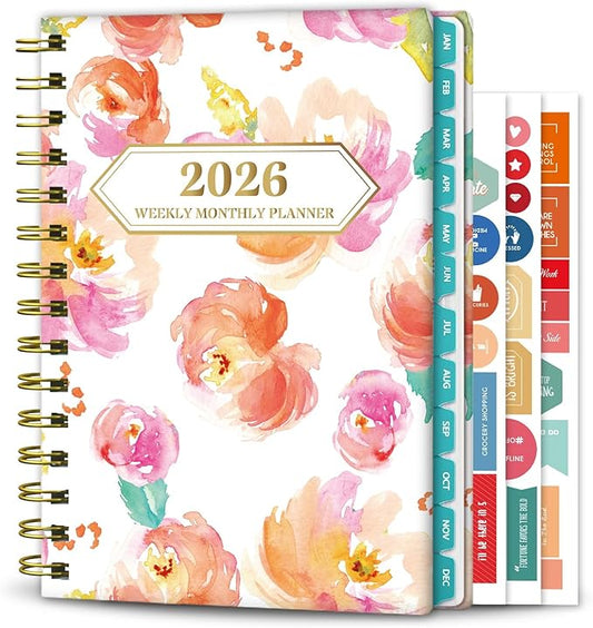 Ymumuda 2026 Planner, Daily Weekly and Monthly Planner，Jan 2026 - Dec 2026, 8.4" x 6.3", 2026 Calendar Planner Book with Tabs, Spiral Notebook with Inner Pocket for Office Home School Supplies