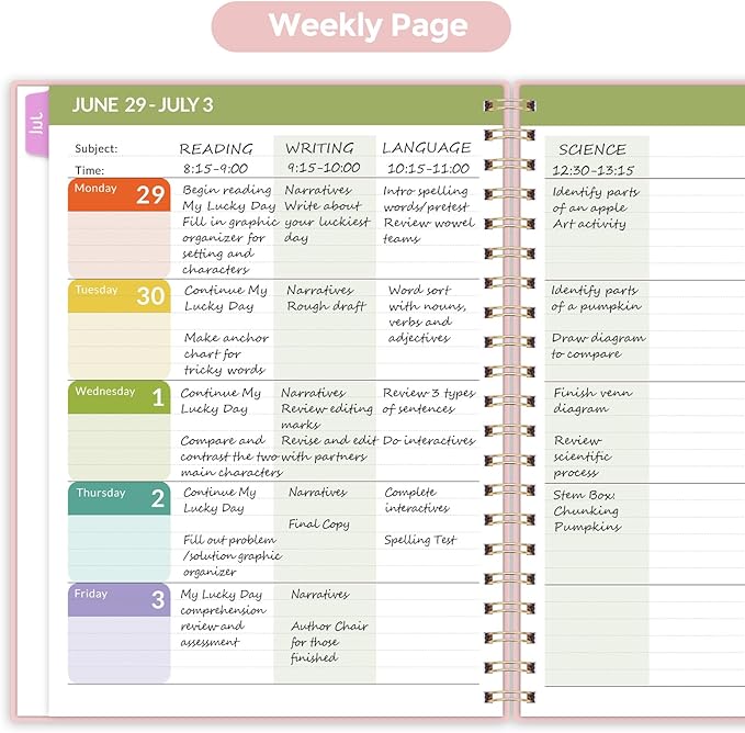SKYDUE Teacher Planner 2026-2027 Academic Year, 8.5" x 11" Teacher Lesson Planner with Monthly Tabs & Stickers, Lesson Plan Book 26-27, Pink