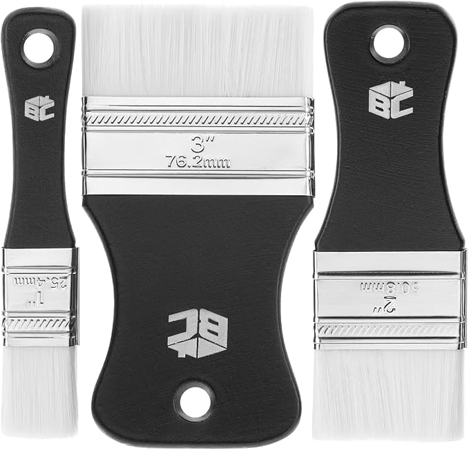 Bates- Flat Paddle Paint Brush Set, 3 Pack, Nylon Bristles Painting Brushes, Ergonomic Handle