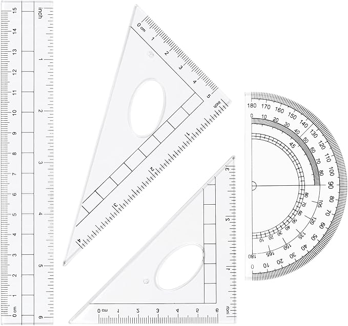 Unjoo Math Geometry Kit Sets 10 Piece Student Supplies with Shatterproof Storage Box,Includes Rulers,Protractor,Compass,Eraser,Pencil Sharpener,Lead Refills,Pencil,for Drafting and Drawings（Pink）