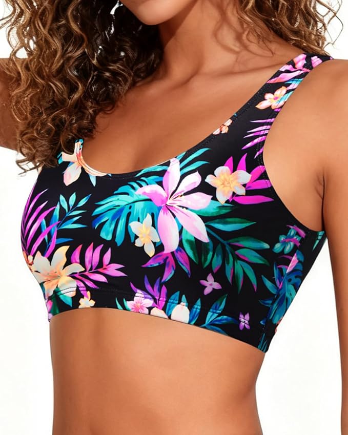 Tempt Me Women Sports Bra Bikini Top Push Up Scoop Neck Bathing Suits Top Padded Swim Crop Tops Only
