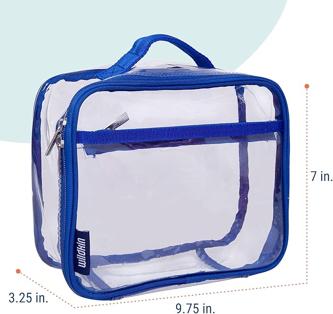 Wildkin Kids Insulated Lunch Box, Keeps Food Hot or Cold, BPA-Free with Mesh Pockets & Easy-Clean Lining – Ideal for School, Travel & Daycare – Clear w/Blue Trim