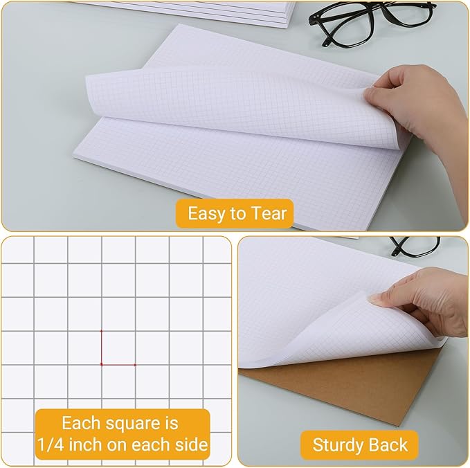 zmybcpack 6 Pack 8.5"X11" Graph Paper Pads, Grid Writing Pads, Memo ScratchPads for Drawing, Engineering, Drafting (Each Pad 50 Sheets, Double Side Printed)
