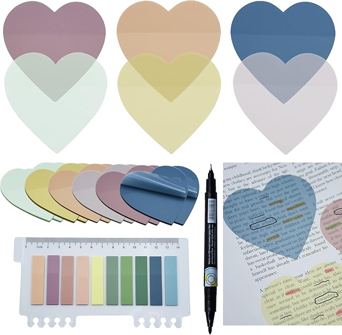 YOUDEFUL 800Pcs Transparent Sticky Notes, 2.76"x2.76" Clear Heart Sticky Notes, Waterproof Translucent Sticky Note Pads for Books Annotation, Clear Post it Notes for Bible Study, School, Office