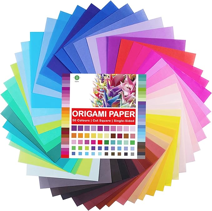 Opret Origami Paper 6x6 inch, 100 Sheets Origami Paper 50 Vivid Colors 15x15 cm Single Sided for Kids Arts and Crafts Projects