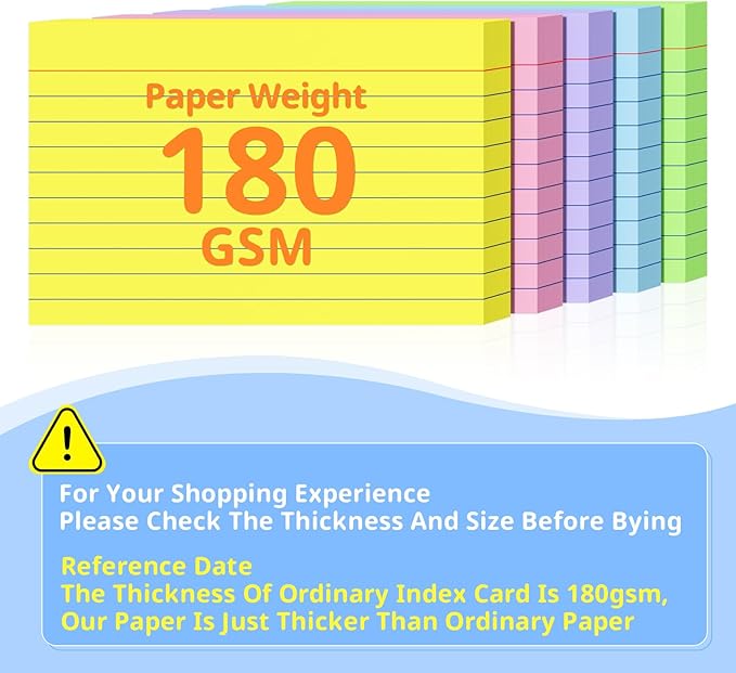 Colored Index Cards 4x6, Flash Cards, Lined Flashcards Notecards, Note Cards for Studying, 180GSM Study Card, 200 Count, 5 Pack of 40