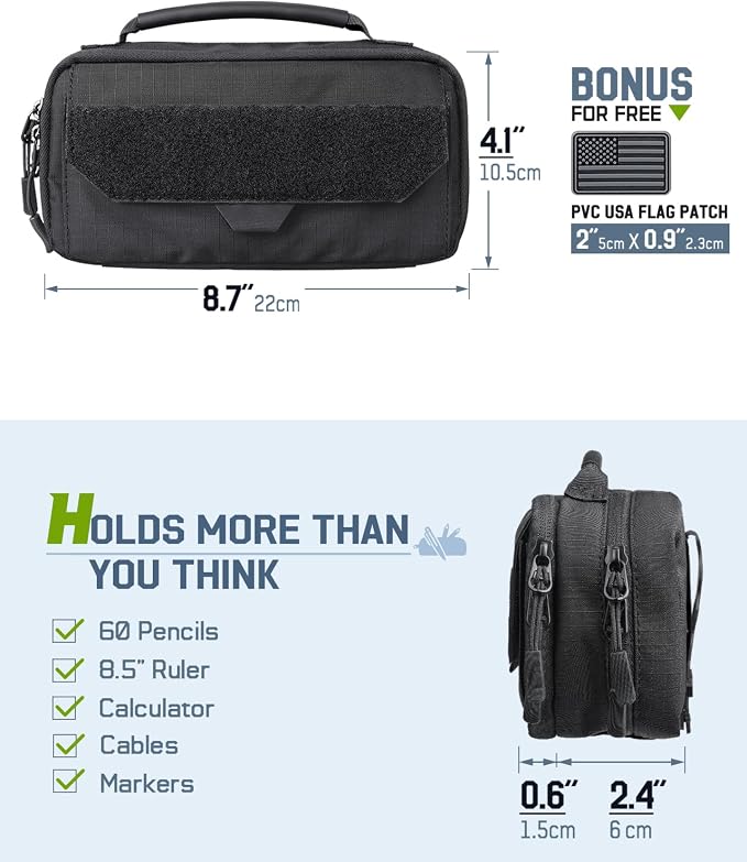 RXW Pencil Case Pouch for School, Office, Travel & EDC Organization | Large Capacity, 3-Layer Compartments, Tactical MOLLE Attachment, Everything Organized, Quick Access, Secure Storage