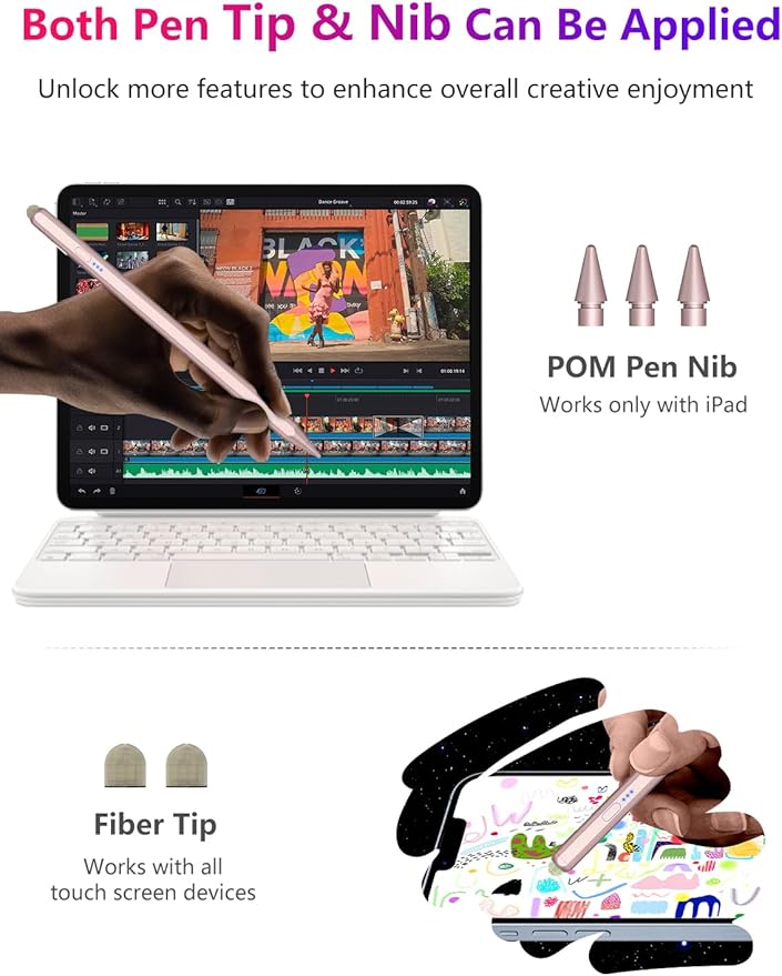 Pencil for iPad 9th&10th Generation (Dual-Tip): 15Min Fast Charge Stylus Pen with Palm Rejection & Tilt Sensitivity – Compatible with iPad Pro 11/13/M4, 12.9 3-6, Air M2/3-5, 6-10, Mini 5-6