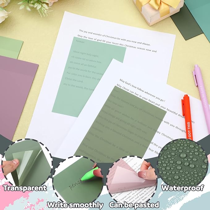 Yinder 4 x 6 Inch Transparent Sticky Notes Translucent Sticky Notes Waterproof Clear Self Memo Pad See Through Bible Journaling Accessories Office School Supplies(8 Pcs,Pastel)