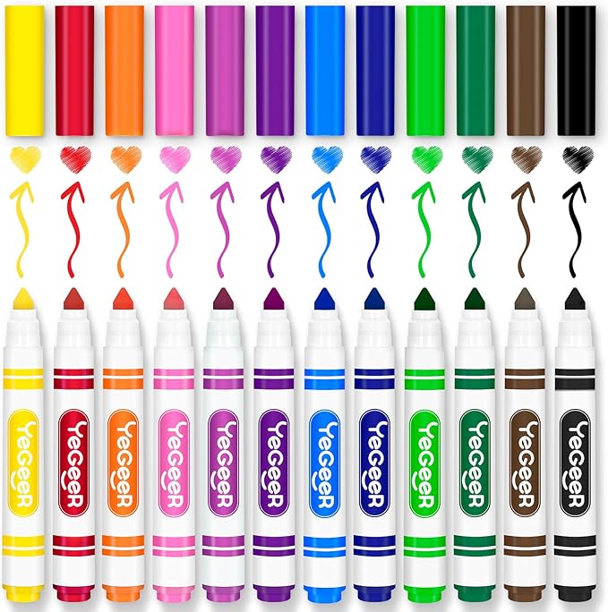 YEGEER Washable Markers Bulk, 12 Assorted Colors, 288 Count Washable Markers for Kids, School and Teacher Classroom Supplies, Coloring Marker for Ages 3+ Year Old Boys Girls (288)