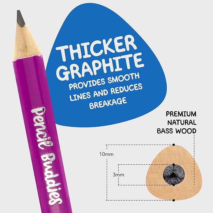 Short Jumbo Kids Pencils for Preschoolers, Kindergarten, Toddlers & Beginners - 12 Fat and 1 Sharpener Eraser, 2, Triangle Grip, Big (Multicolor), 14 Piece Set, 57352