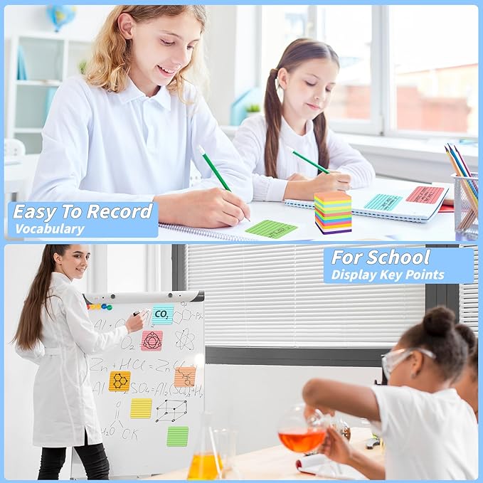 60 Pads Round Corner Lined Sticky Notes 3x3 in Post, 12 Bright Colors Self-Stick Note Pads it, Strong Adhesive Paper Memo Pads, 75 Sheets/Pad, Colored Note Pad Easy to Post for Home, Office, Notebook