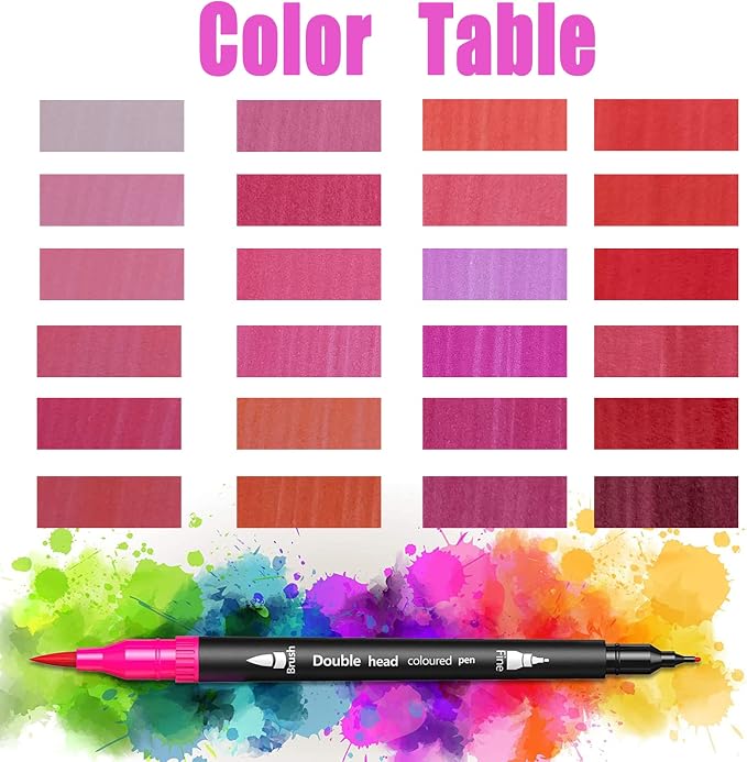 Red&Pink Dual Tip Brush Pen,Colored Fine & Brush Calligraphy Pens,Dual Tip Pink Markers for Adult Coloring Books Drawing Planner Calendar Art Sketch Outlining Sketching Calligraphy