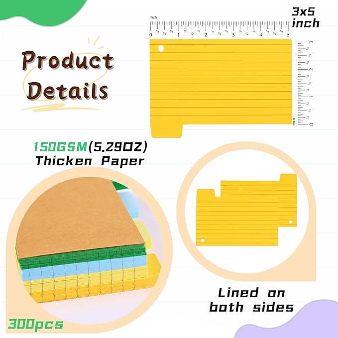 200PCS Tabbed Index Cards with Ring 3x5: Lined Colored Flash Card with Tabs, Assorted Colors Thicken Notecards School Supplies for Students Study Note Office Essentials (ColorA+ColorB, 200PCS)