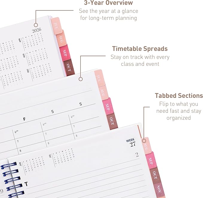 Rileys Academic Planner 2026-2027, Daily, Weekly & Monthly Planner, July 2026 - June 2027, Student Notes Pages, Twin-Wire Binding, Weekly Agenda for School & Work (8 x 6-Inches, Geographic, Blue)