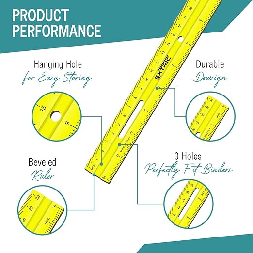 Clear Plastic Rulers 12 Inch, Rulers Bulk for Classroom Assorted Colors 6 Count Metric and Inches Ruler, Shatterproof Ruler 12 Inch