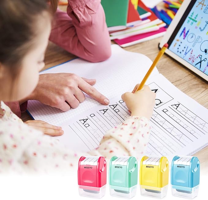 Miseyo Dashed Handwriting Lines Practice Roller Stamp,Self-Inking Line Rolling Stamps for Kids Writing- Yellow