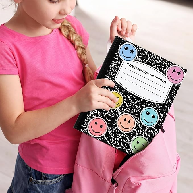 Eaasty Composition Notebook Wide Ruled Paper Assorted Marble Aesthetic Composition Notebook 100 Page 7.5" x 9.75" Journal Gift for Back to School First Day of School Students Teacher (6 Pcs,Smile)