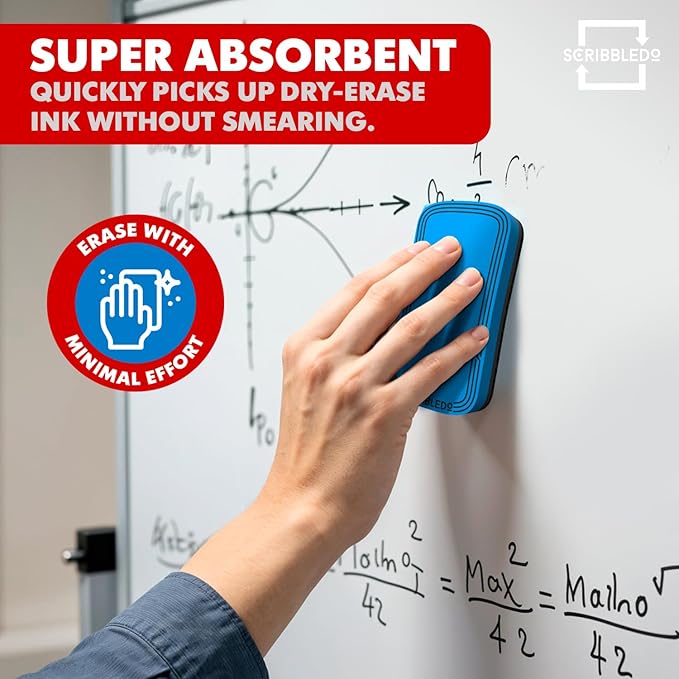 SCRIBBLEDO Magnetic Dry Erase Eraser White Board Eraser for Streak-Free Cleaning for Whiteboard Multi-Pack Dry Erasers for Classroom Office & Home 2 Pack