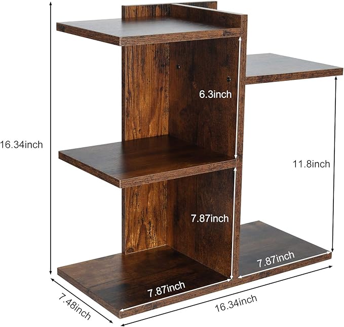 PAG Wood Desktop Shelf Small Bookshelf Desk Supplies Organizers and Accessories Storage Display Rack Office Decor for Women, Antique Brown