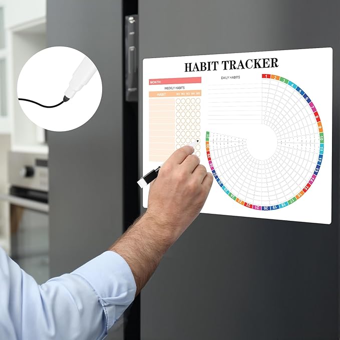 Habit Tracker Calendar Magnetic Whiteboard for Refrigerator Daily Weekly and Monthly Goal and Habit Tracker Motivational Goal & Planner Journal (Colorful)