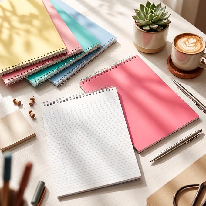 Resurhang 6 Pack 8.5 x 11'' Top Bound Office Steno Book Wide Ruled Double Sided Spiral Notebooks Reliable White Paper 70 Sheets/Pad Pastel Colors Covers for Writing Notes (Art Color,Solid)