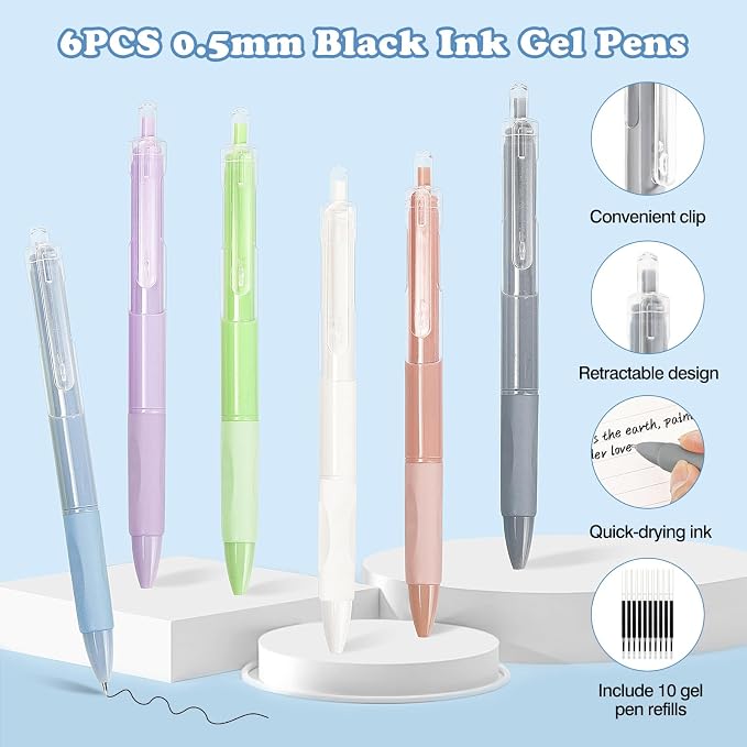 MoKo 56 PCS Aesthetic School Supplies with Pencil Pouch, Cute Stationery Set for Students Office, 12 Gel Pens, 12 Pastel Highlighters, 6 Mechanical Pencils 0.5 & 0.7mm, Sticky Note Index Tab (Green)