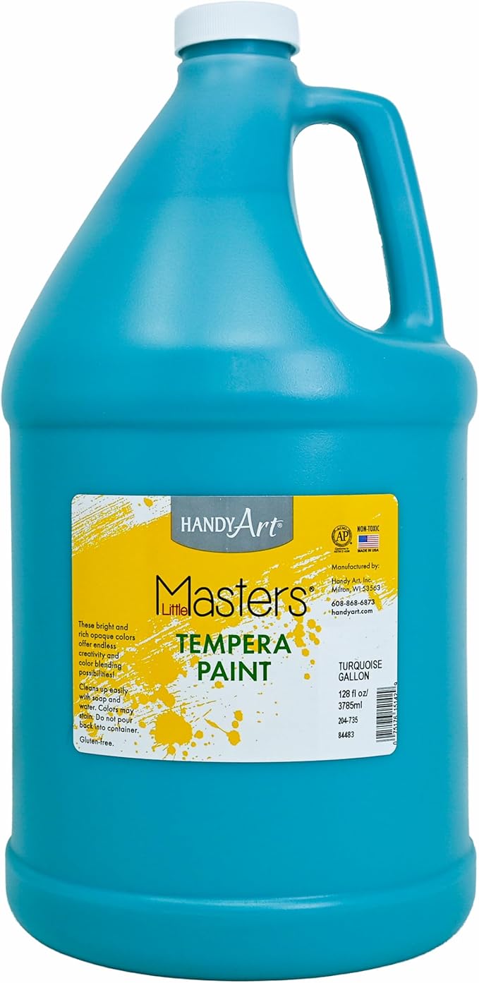 Handy Art Little Masters Tempera Paint, Turquoise, Gallon 128 oz Bottle, Bright & Mixable, High Opacity, Washable Colors for Classroom, Students, Kids, Young Artists, Safe & Non-Toxic, Made in USA